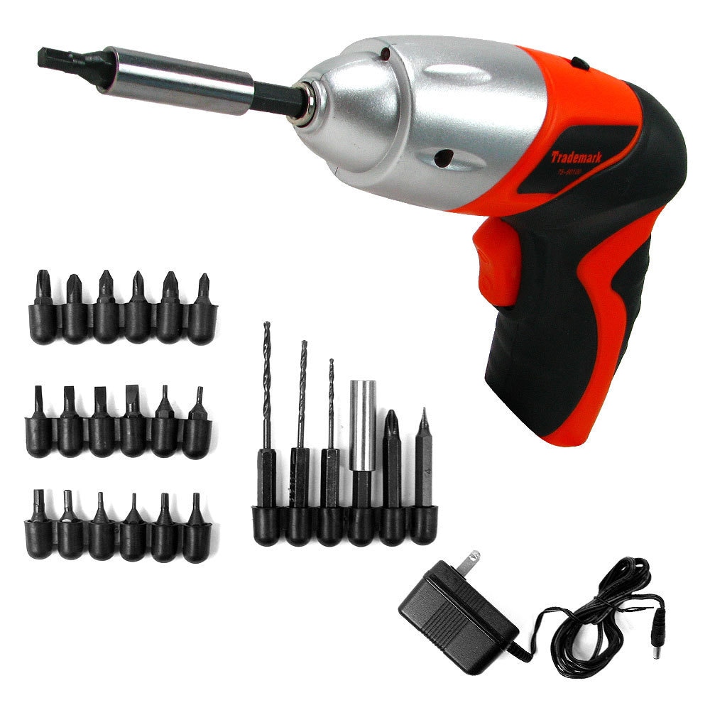 25-Piece Electric Screwdriver Set - Cordless Drill with LED Work Light,  Automatic Spindle Lock, and Screw Driver Bits by Stalwart (Red)