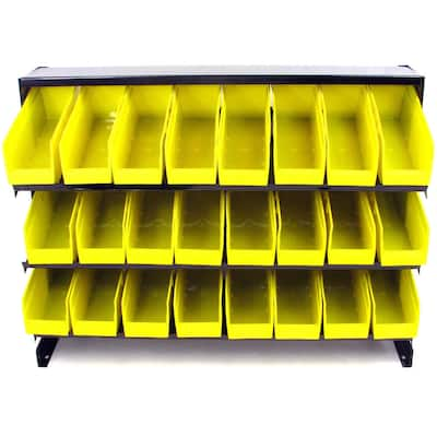 Small Parts Organizer with 24 Plastic Storage Bins - Powder-Coated Rack with Removable Drawers by Stalwart (Yellow)