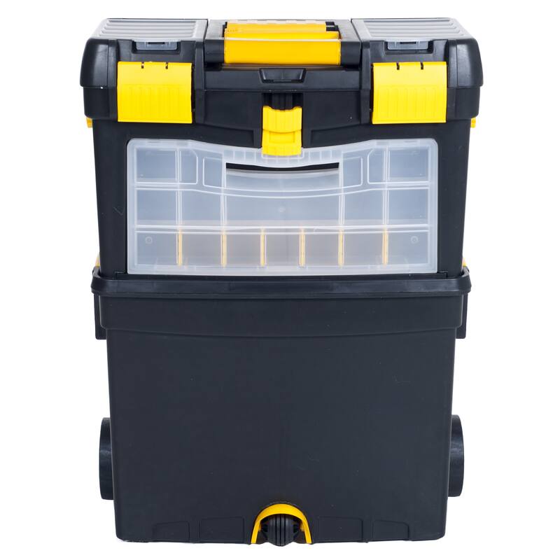 Portable Toolbox with Wheels - Stackable Tool Chest with Drawers - Mobile Utility Cart with Grip Handle by Stalwart (Black)