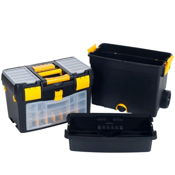 Portable Toolbox with Wheels - Stackable Tool Chest with Drawers