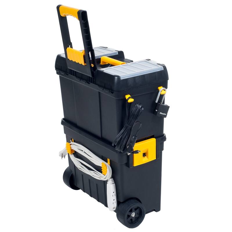 Portable Toolbox with Wheels - Stackable Tool Chest with Drawers - Mobile Utility Cart with Grip Handle by Stalwart (Black)
