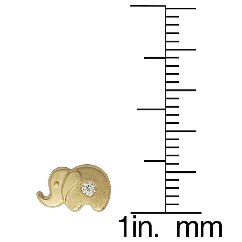 Curata 14k Yellow Gold Cubic Zirconia Elephant Screw Back Earrings - White
