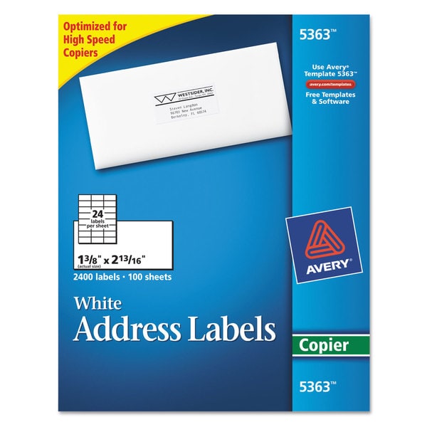 Avery White 1 3 8 X 2 13 16 Copier Mailing Labels Box Of 2400 Free Shipping On Orders Over Avery 1 5 X 1 5 Label Template