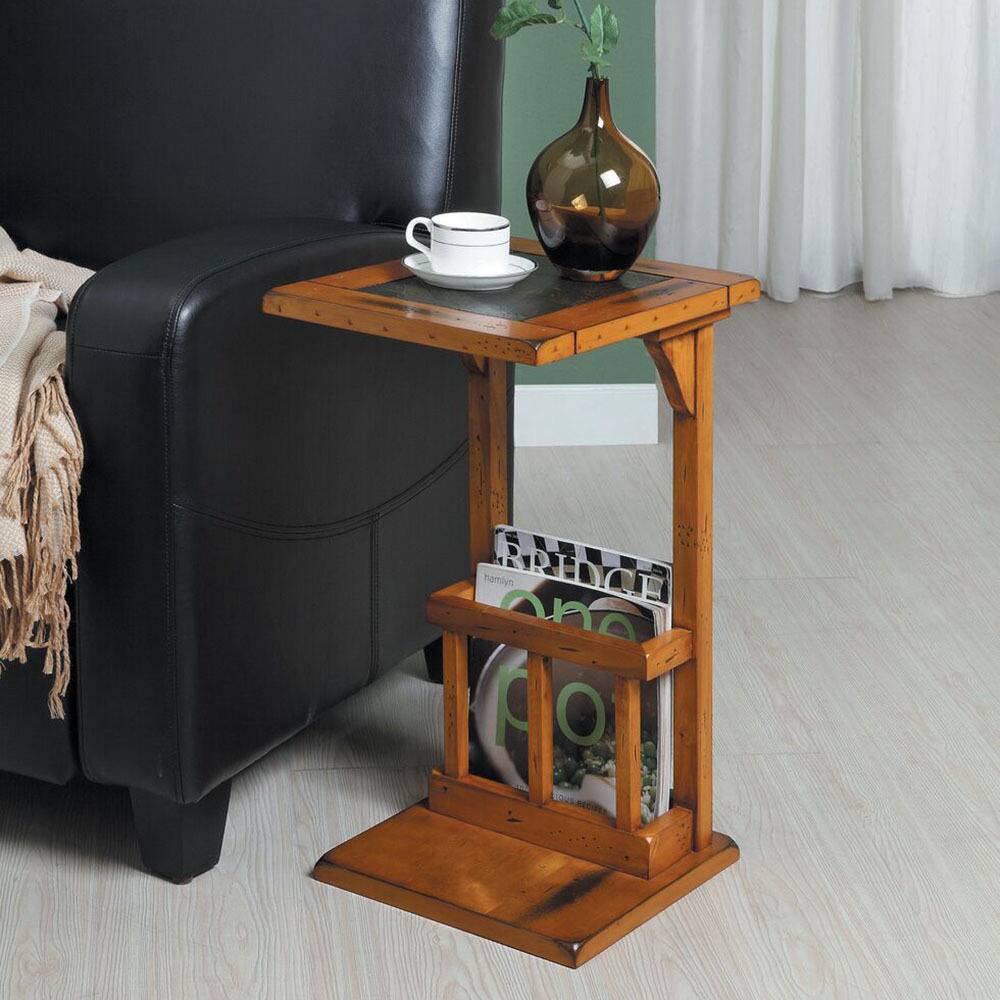 Aart Two-tone Slate Inset Accent Magazine Rack Chairside Table by iNSPIRE Q Classic