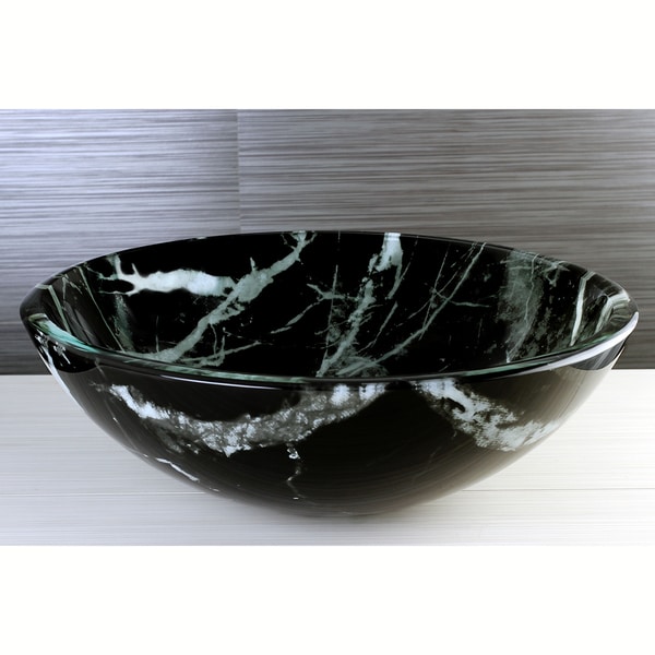 Black Marble Tempered Glass Vessel Sink