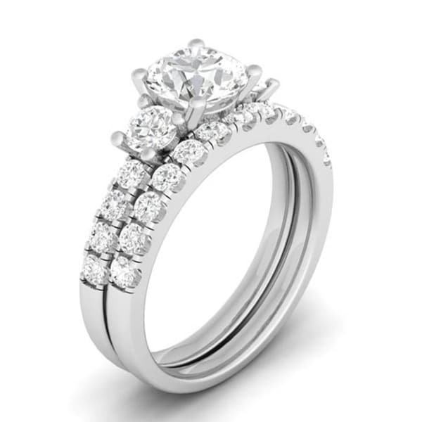 Sterling Silver Round Cubic Zirconia 3-stone Wedding Ring Set - White