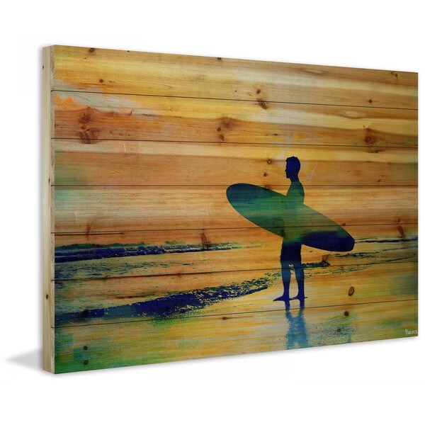 Handmade Parvez Taj - Surf at Dusk Print on Natural Pine Wood. Opens flyout.