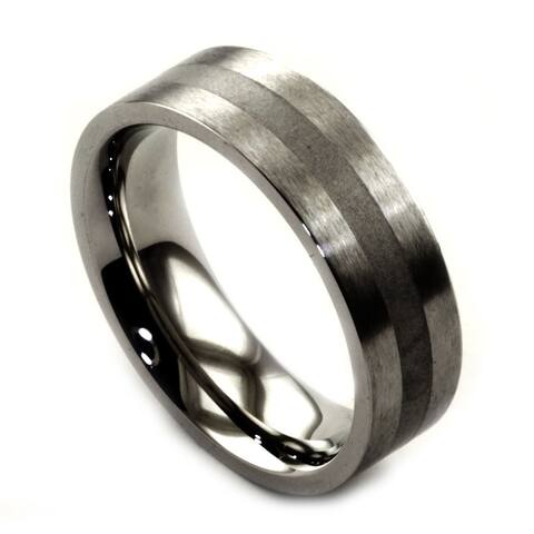 James Cavolini Stainless Steel Single Stripe Men's Wedding Band Ring - White