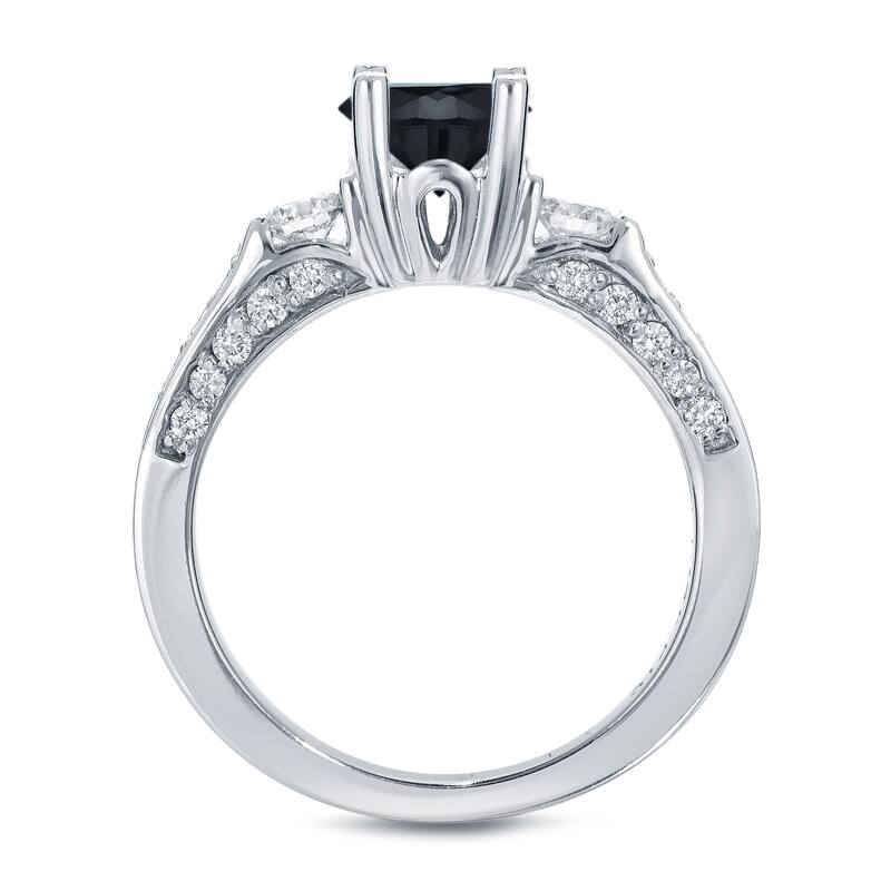 Auriya 2 carat TW Round 3 Stone Black Diamond Engagement Ring Set 14k Gold