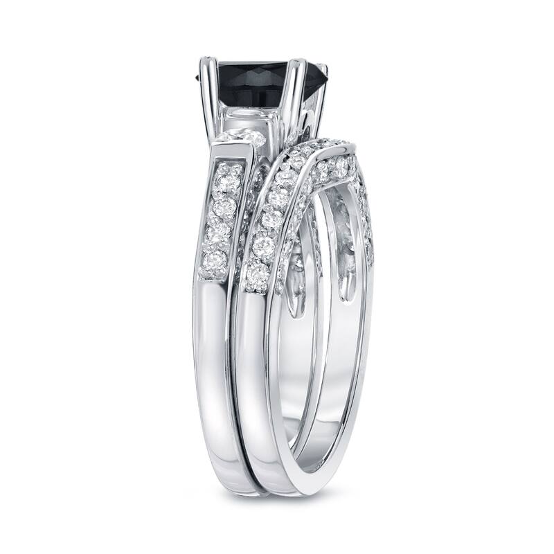 Auriya 2 carat TW Round 3 Stone Black Diamond Engagement Ring Set 14k Gold
