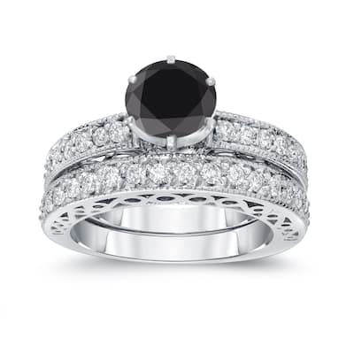 Auriya 14k Gold 1 1/2ctw Black Diamond Engagement Ring Set