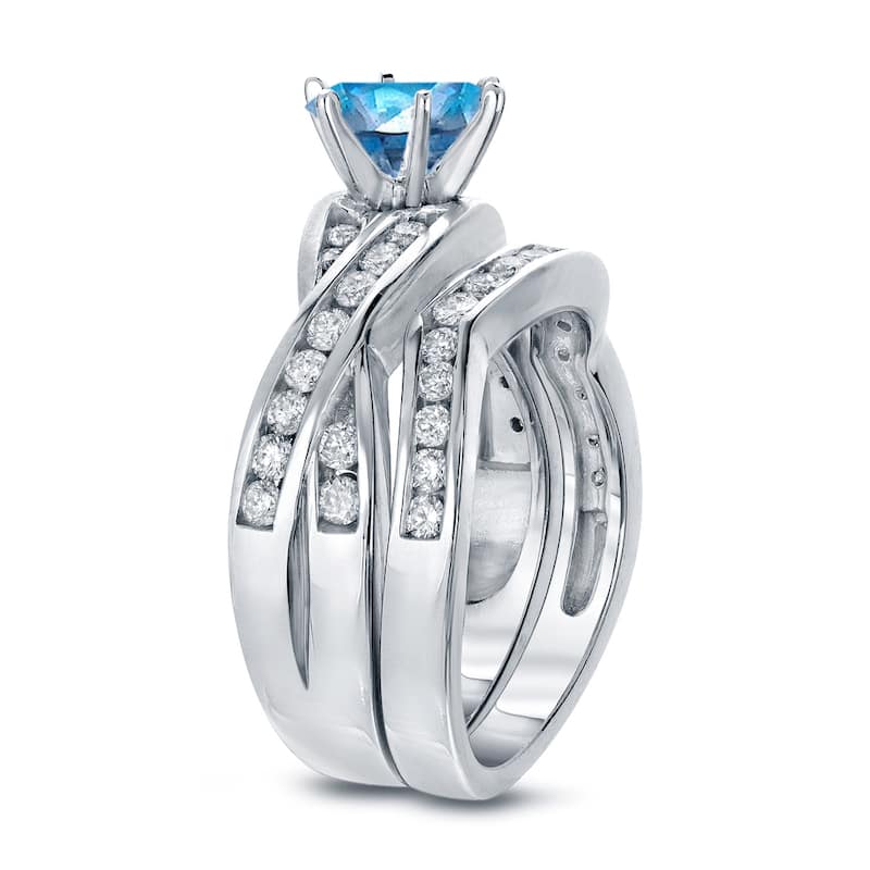 Auriya 14k Gold 2ctw Modern Blue Diamond Engagement Ring Set