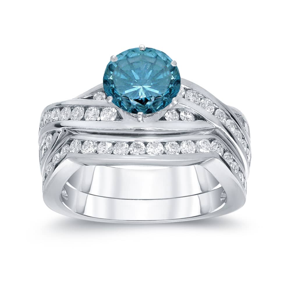 Auriya 14k Gold 2ctw Modern Blue Diamond Engagement Ring Set
