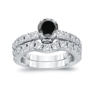 Auriya 14k Gold 1 1/2ctw Round Black Diamond Engagement Ring Set