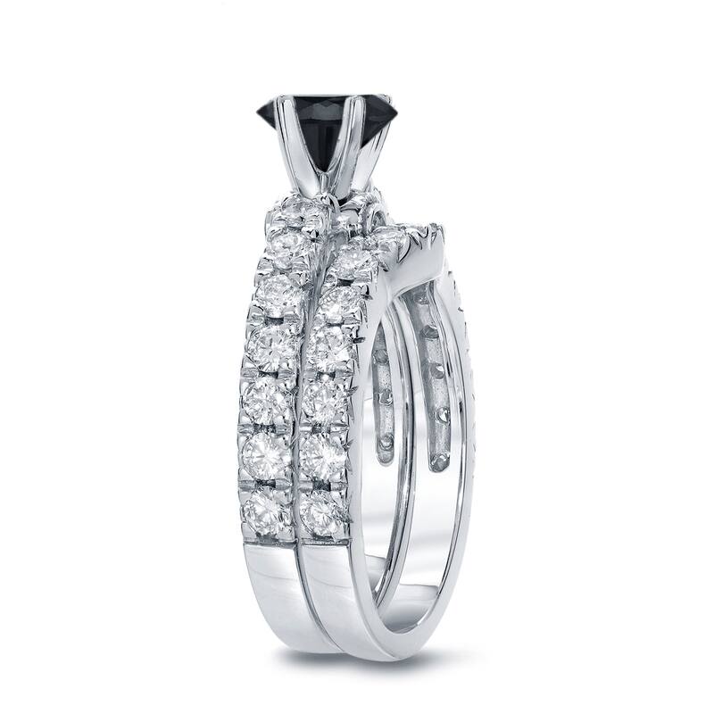 Auriya 14k Gold 1 1/2ctw Round Black Diamond Engagement Ring Set