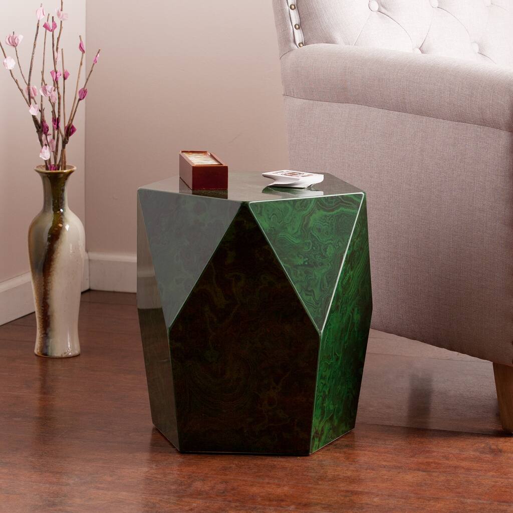 SEI Furniture Coffey Green Malachite Faux Stone Accent Table