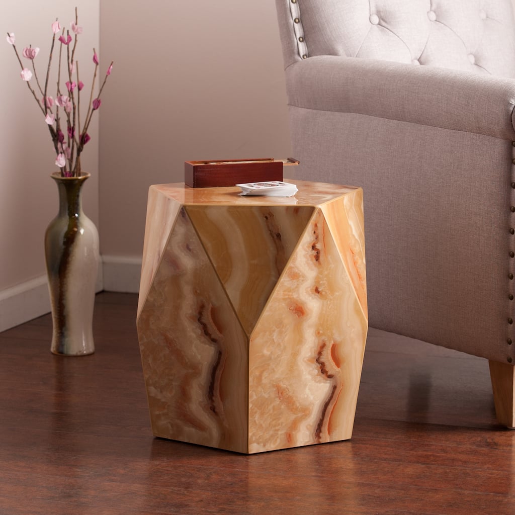 SEI Furniture Coffey Tan Marble Faux Stone Accent Table
