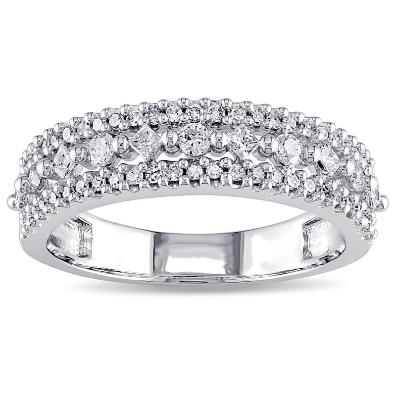 Miadora 10k White Gold 1/2ct TDW Princess Diamond Triple Row Anniversary Band