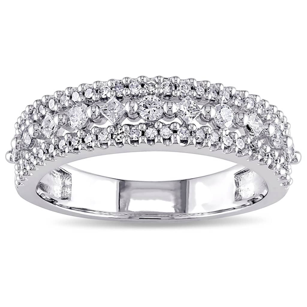 Miadora 10k White Gold 1/2ct TDW Princess Diamond Triple Row Anniversary Band