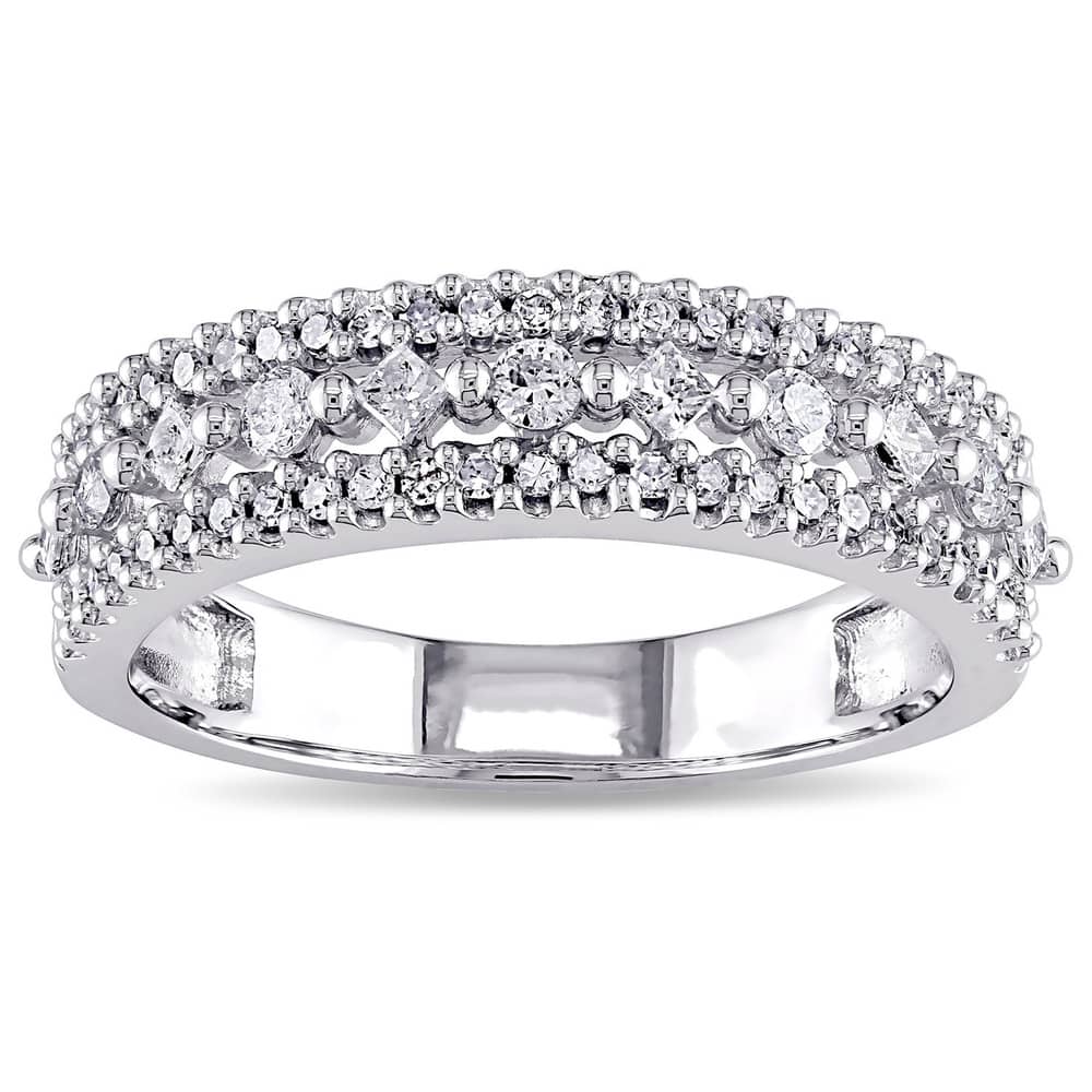 Miadora 10k White Gold 1/2ct TDW Princess Diamond Triple Row Anniversary Band