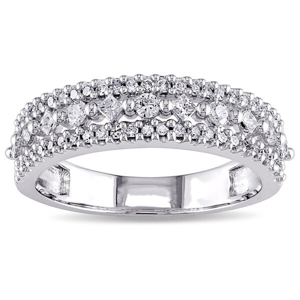 Shop Miadora 10k White Gold 1/2ct TDW Princess Diamond Triple Row ...