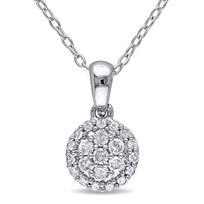 Miadora Sterling Silver 1/4ct TDW Diamond Halo Necklace