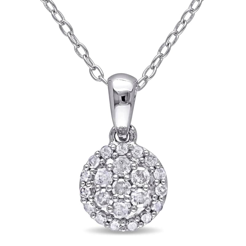 Miadora Sterling Silver 1/4ct TDW Diamond Halo Necklace
