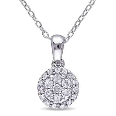 Miadora Sterling Silver 1/4ct TDW Diamond Halo Necklace