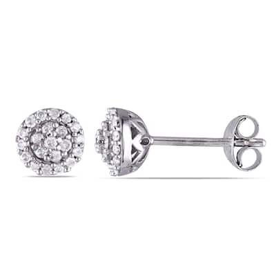 Miadora Sterling Silver 1/4ct TDW Diamond Halo Earrings