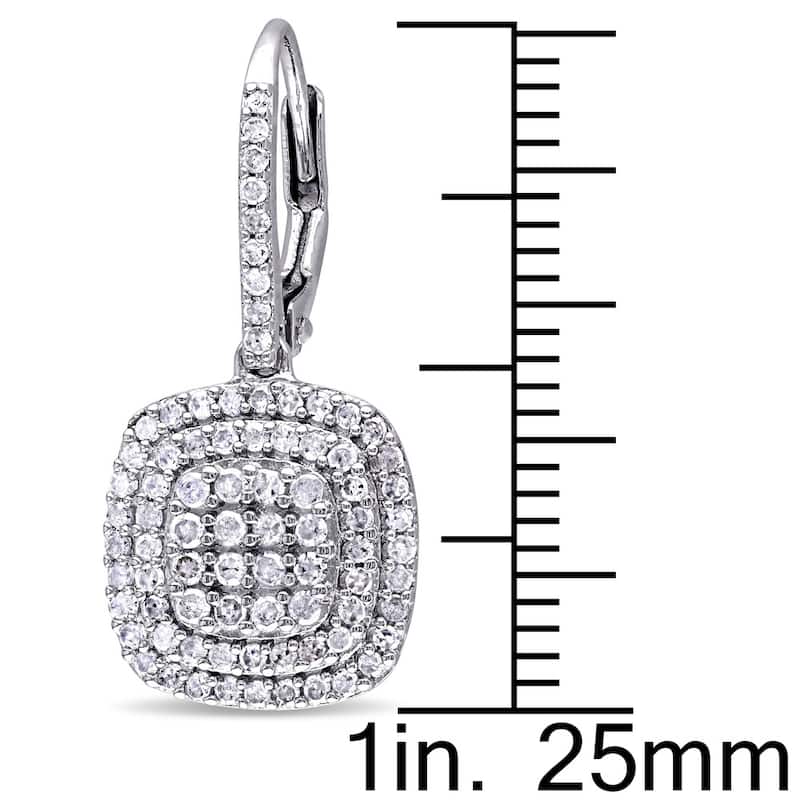 Miadora Sterling Silver 1ct TDW Diamond Cluster Double Halo Leverback Earrings