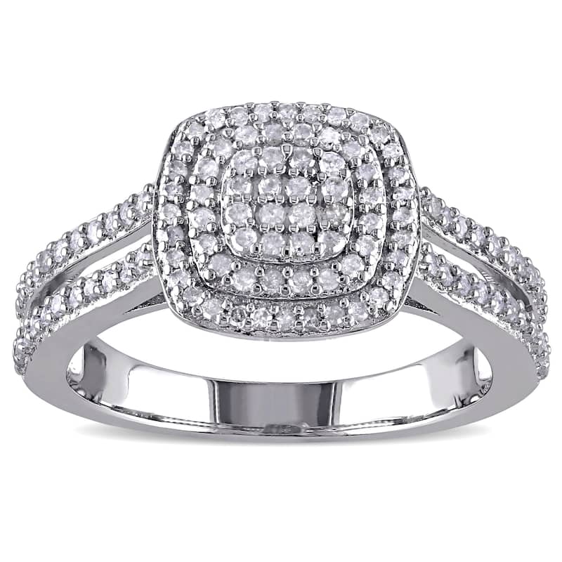 Miadora Sterling Silver 1/2ct TDW Diamond Halo Ring - White - 5