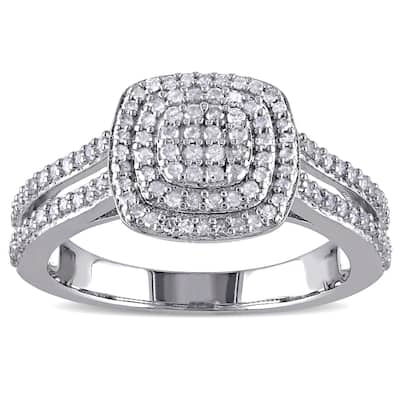 Miadora Sterling Silver 1/2ct TDW Diamond Halo Ring - White