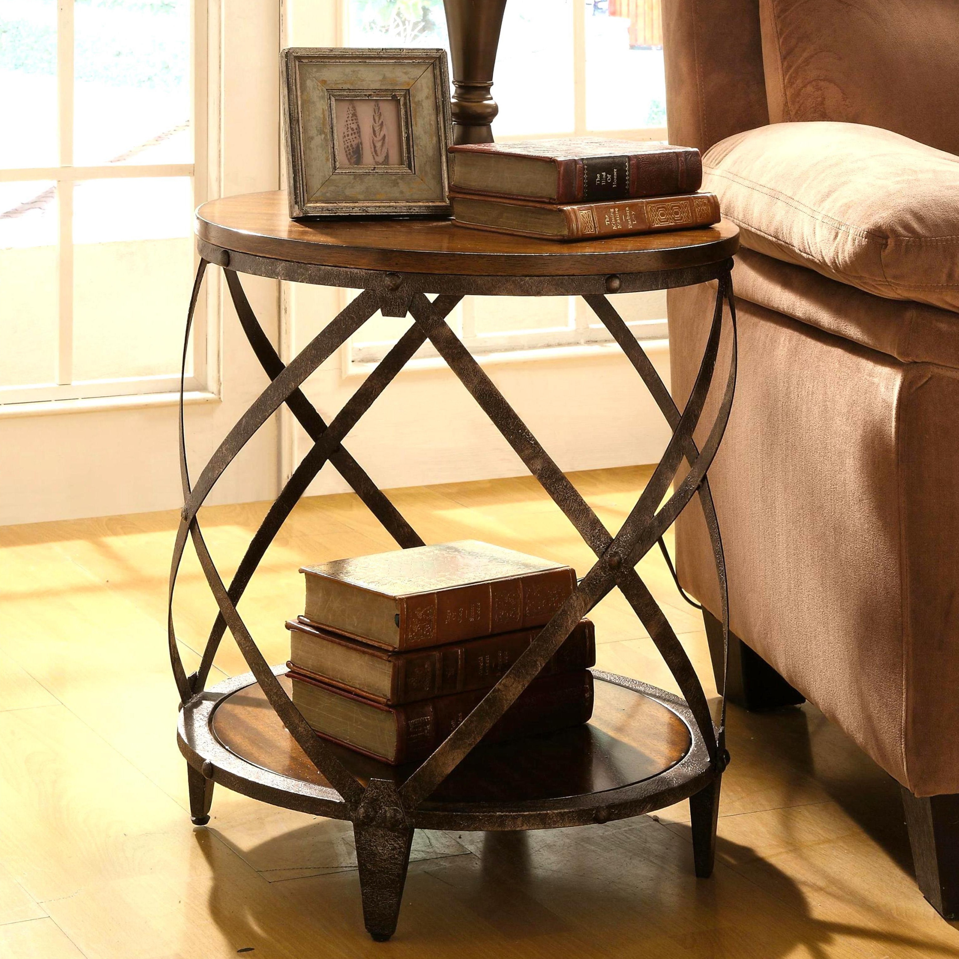 Magnison Distressed Wood Metal Drum Shape Accent Table Magnison Distressed Wood Metal Drum Shape Accent Table