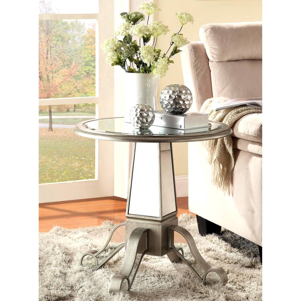 Modern Silver Mirrored Accent Table with Pedestal Base
