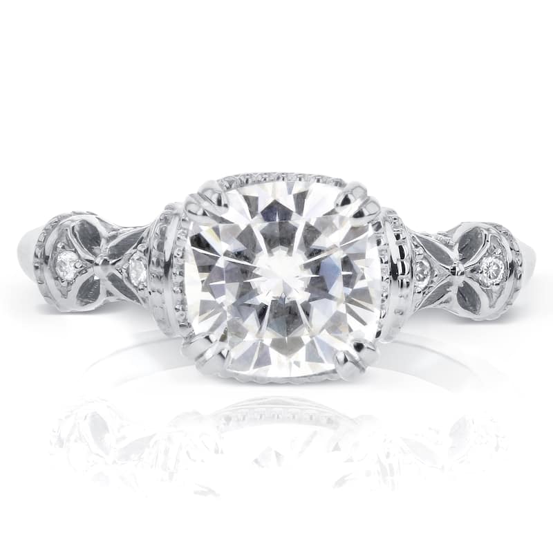 Annello by Kobelli 14k White Gold 1 3/4ct TGW Moissanite and Diamond Accent Ornate Antique Art Nouveau Ring
