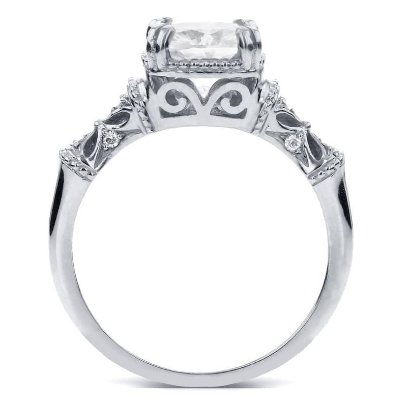 Annello by Kobelli 14k White Gold 1 3/4ct TGW Moissanite and Diamond Accent Ornate Antique Art Nouveau Ring