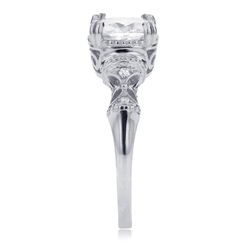 Annello by Kobelli 14k White Gold 1 3/4ct TGW Moissanite and Diamond Accent Ornate Antique Art Nouveau Ring