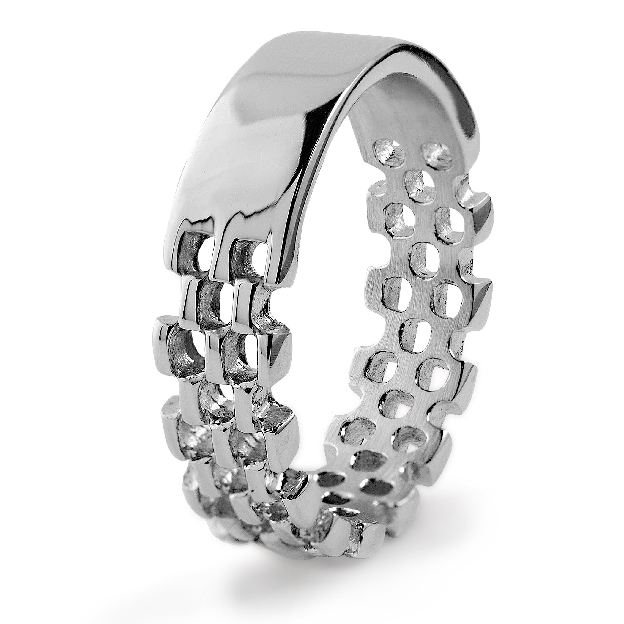 Shop Men's Stainless Steel Link Band Ring White On Sale Free