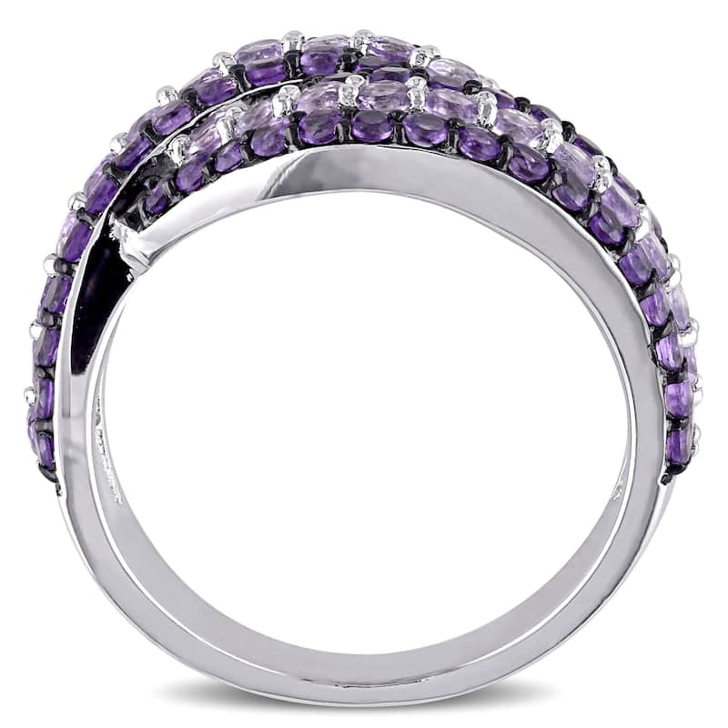 Miadora Sterling Silver Amethyst-Africa and Rose de France Bypass Ring