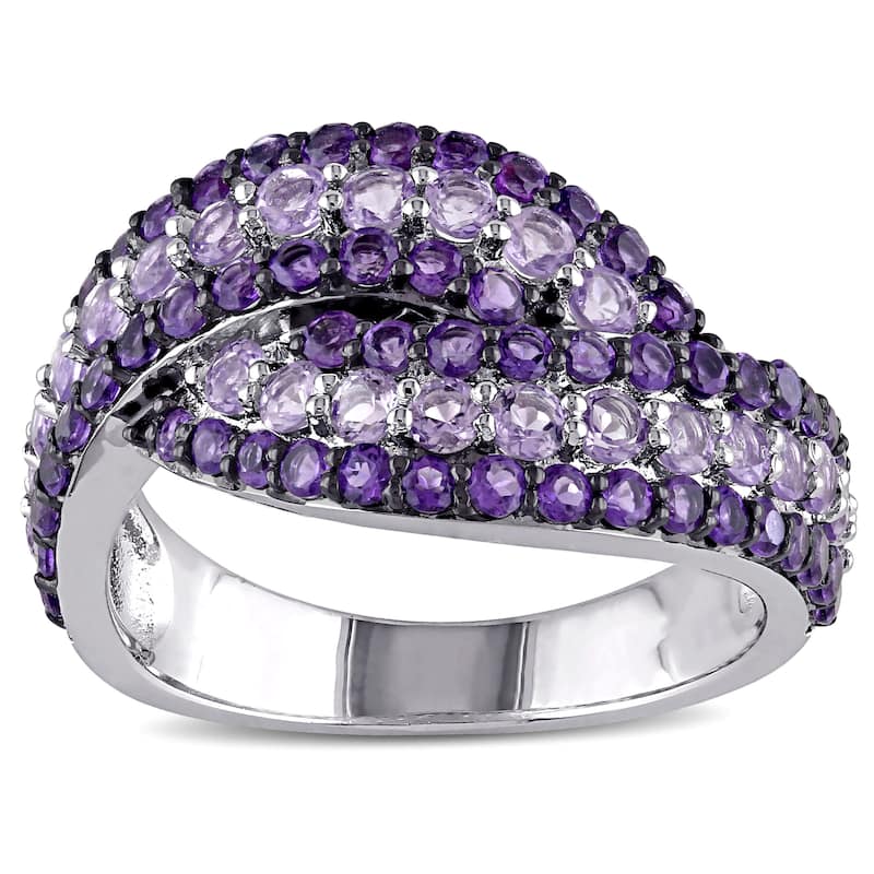 Miadora Sterling Silver Amethyst-Africa and Rose de France Bypass Ring - 4.5