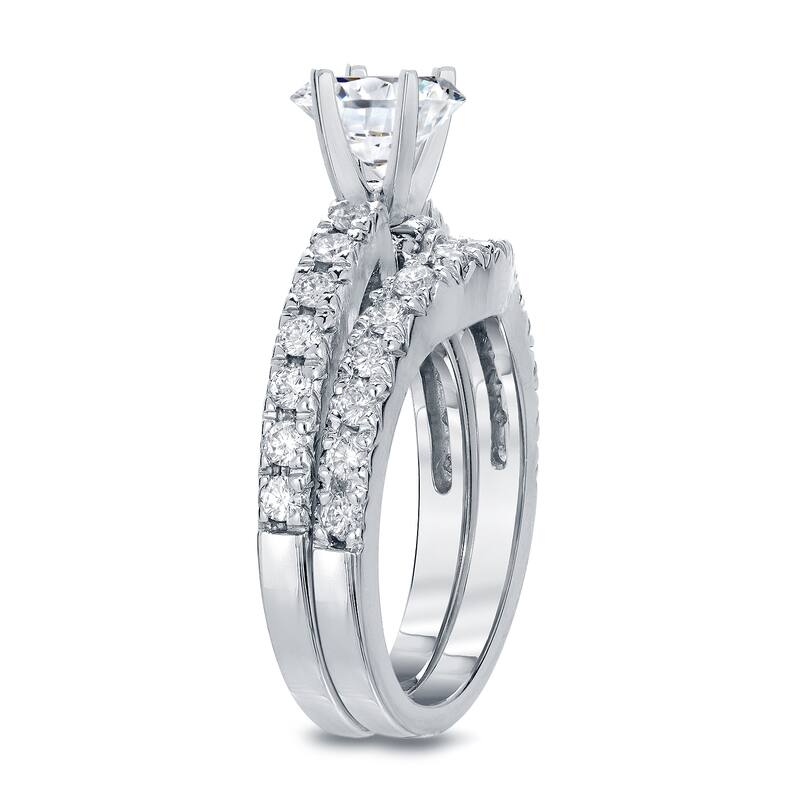 Auriya Classic 1 3/4ct TDW Round Diamond Engagement Ring Set 14k White Gold Certified