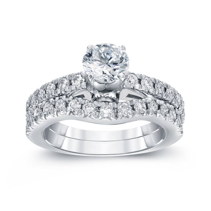 Auriya Classic 1 3/4ct TDW Round Diamond Engagement Ring Set 14k White Gold Certified