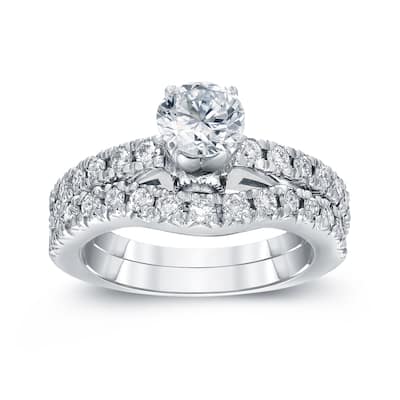 Auriya Classic 1 3/4ct TDW Round Diamond Engagement Ring Set 14k White Gold Certified