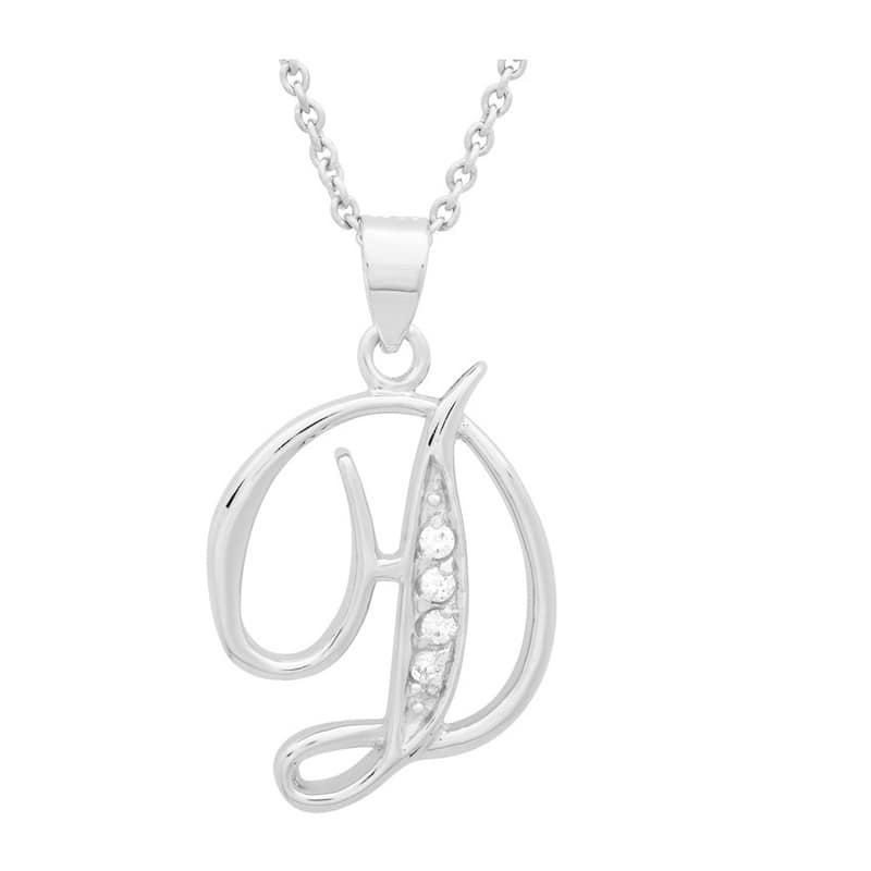 Sterling Cubic Zirconia Script Initial Necklace by Roberto Martinez. - D