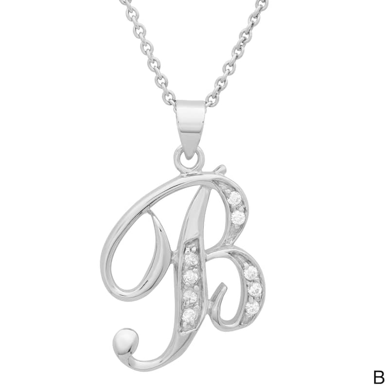 Sterling Cubic Zirconia Script Initial Necklace by Roberto Martinez. - B