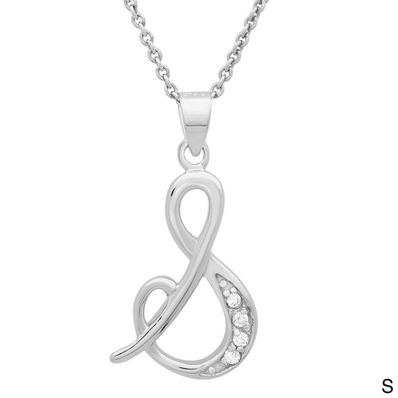 Sterling Cubic Zirconia Script Initial Necklace by Roberto Martinez. - S