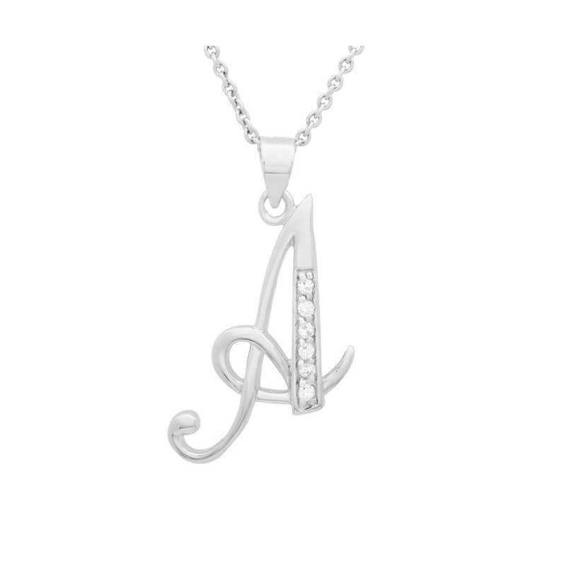 Sterling Cubic Zirconia Script Initial Necklace by Roberto Martinez. - A