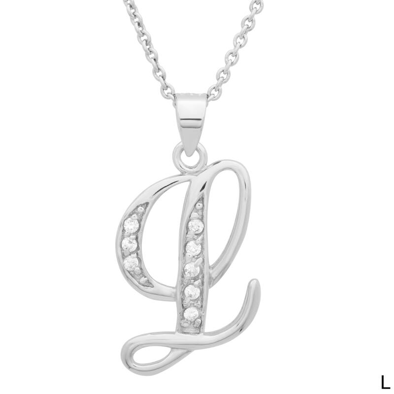 Sterling Cubic Zirconia Script Initial Necklace by Roberto Martinez. - L