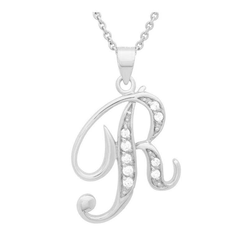 Sterling Cubic Zirconia Script Initial Necklace by Roberto Martinez. - R