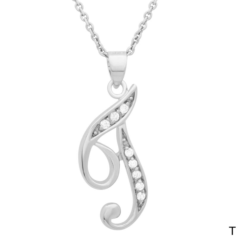 Sterling Cubic Zirconia Script Initial Necklace by Roberto Martinez. - T